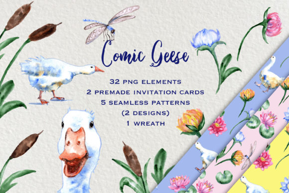 Download Watercolor Comic Geese Clip Art Set - Clip art Collection