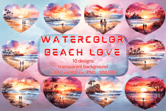 Download Heart Clip Art Watercolor Beach Love Set - Clip art Collection
