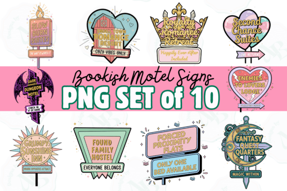 Download Bookish Trope Motel Signs Clip Art Set - Clip art Collection