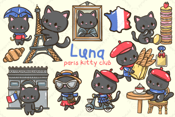 Download Kawaii Black Cat Paris Clip Art - Clip art Collection