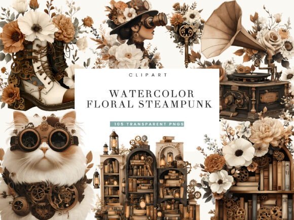 Download Watercolor Floral Steampunk Clipart - Steampunk Collection