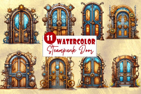 Download Steampunk Door Watercolor Clipart Bundle - Steampunk Collection