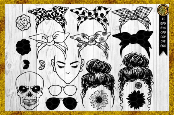 Download Messy Bun Bandana Mom Life Clip Art Set - Clip art Collection