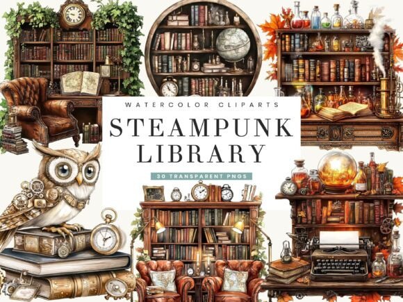 Download Watercolor Steampunk Library Clipart - Steampunk Collection